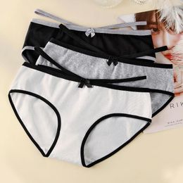 Panties Girls Over 12 Years Old Pure Cotton Antibacterial Seamless Underwear Japanese Thin Belt Briefs White/black/gray 12PCS