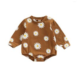 Rompers Infant Baby Girl Long Sleeve Romper With Daisy Print Crew Neck Loose Casual Style Spring Autumn Outfits Clothing