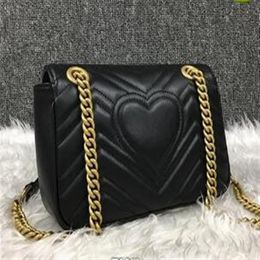 Women's Classic Marmont Shoulers Bags Leather Messenger bags Heart Pattern designer Crossbody Gold Chains Purse2537