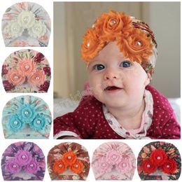 Newborn Infant Flowers Pattern Indian Hats Fashion Handmade Pearl Floral Toddler Caps Kid Accessories Holiday Decoration