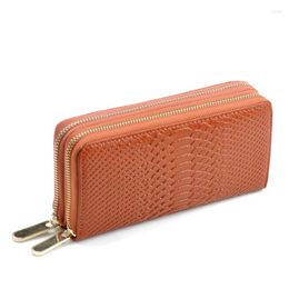 Wallets Women Cow Split Leather Fashion Serpentine Double Zipper Girls Clutch Hand Purses Bag Standard