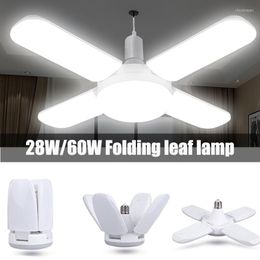 28W/60W E27 LED Foldable Industrial Light Bulb AC 110V 220V Mini Fan Blade Timing Lamp For Home Ceiling Garage