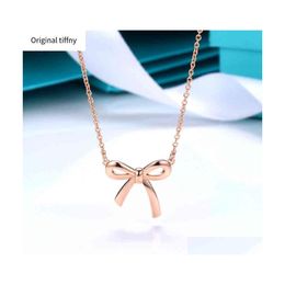 Pendant Necklaces Bow Necklace S925 Sterling Sier Wimen Light Luxury Design Highend Valentines Day Birthday Gift G220722 Drop Delive Dh5Gw