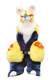 Mascot Costumes Husky Fox Mascot Mid-length Fur All-in-one Costume Walking Halloween Suit Role-playing Stage Costumes