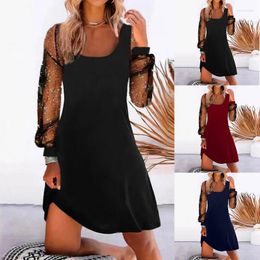 Casual Dresses Fashion Solid Color Mesh Splicing Dress Sling Hollow Breathable Women's Clothing