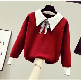 Women's Sweaters Doll Collar Sweater Female Plus Size 2022 Spring And Autumn Korean Fashion Design Bow Tie Pullover Knit Bottoming Shirt
