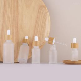 Storage Bottles 10Pcs/lot 5ml 10ml 30ml 50ml Frosted Glass Dropper With Bamboo Lid Empty Essential Oil Pipettes