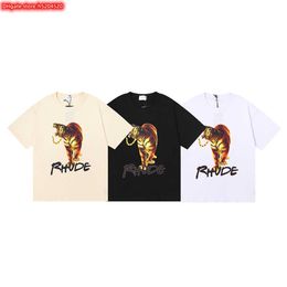 GSW8 Men's t Shirt 2023 New Fashion Brand Rhude Los Angeles Tiger Hd Printing Short Sleeve and Women's High Street Undercoat Half