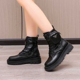 Hot women Boots leather shoes winter Martin Boots Women British Style New Fashion Korean Round Head Thick Bottom Thick Heel Lace up Bag Short Boot 221220