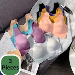 Yoga Outfit Drop 3pcs Bras For Women Push Up Bralette With Pad Vest Top Latex Seamless Bra Plus Size Underwear Wireless BH 2XL