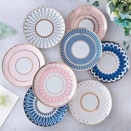 Plates European Design Dessert Plate Breakfast Ceramic & Gold Rimmed Dinner 2 Pcs 8 Inch