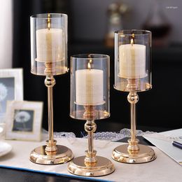 Decorative Figurines Creative Golden Metal Glass Retro Candlestick Candle Holder Romantic Dining Table Crafts Decoration Modern Home