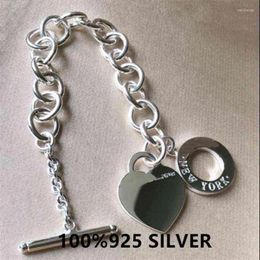 Charm Bracelets Tf Heart Tag 925 Sterling Silver Bracelet Love High-end Extravagant Jewelry Cuba Chain Presentes de Natal Ma'am249m