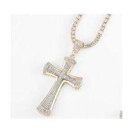 Pendant Necklaces Hip Hop Iced Out Cuban Link Chain Men Cross Gold Color Women Jewellery Gift Drop Delivery Jewelry Pendants Dhxp1
