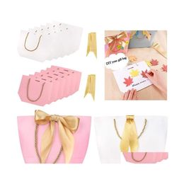 Packing Bags 5 Colors Paper Gift Bag With Ribbon And Handle Children Clothing Packaging Shop 4 Sizes Drop Delivery Office School Bus Dh8Qo