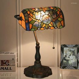 Table Lamps WOERFU Tiffany Lamp Dragonfly Lampshade Retro Bank Light Alloy Base E27 AC85-265V