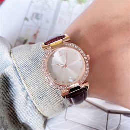 Fashion Full Brand Wrist Watches Women Ladies Girl Crystal Style Luxury Leather Strap Quartz Clock L91284S