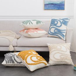 Pillow Line Flocked Long Plush Cotton Throw Cover INS Cloud Solid Thickened Canvas Jacquard Pillowcase Chair Sofa