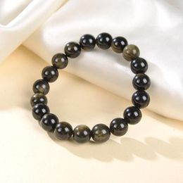 Charm Bracelets 10mm Natural Obsidian Stone Bead Bracelet For Men Health Protection Women Jewellery Elegant Strand Bangle Wristband Gift 18cm