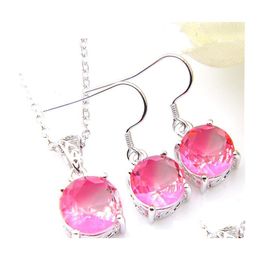 Earrings Necklace Luckyshine Women Gift Round Pink Bi Colored Tourmaline Gems 925 Sterling Sier Plated Pendants Drop Engagement Je Dhgig