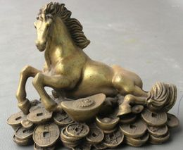 Decorative Figurines DYZ621>>>>>6" Chinese FengShui Brass Wealth Fu YuanBao Coin Money Zodiac Horse Lying Statue
