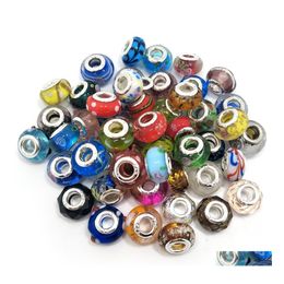 Стеклянный бренд Mix Styles 925 Stering Cord Big Hole Loose Beads Fit European Pandora Jewelry Diy Браслет Подвески 50Pcs Per Lot Drop Deli Dhugn