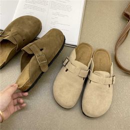 Boots Mr Co Slippers Genuine Leather Round Toe Couple Man Outdoor Casual Sandals Women Suede 221215
