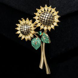 Trendy Sunflower Brooches for Women Shiny Zircon Luxury Coat Suit Brooch Pin Clothing Accessories Flower Corsage Jewellery