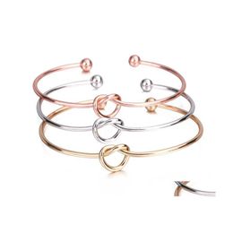 Bangle Love Heart Knotted Bracelet Adjustable Open Bracelets Valentines Day Gift Jewellery For Women Drop Delivery Dhy8M