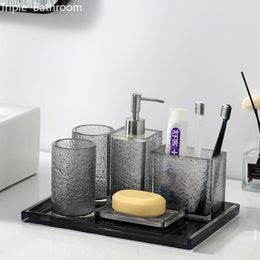 Bath Accessory Set 1pc Light Luxury High-end Resin Soap Bottle Tooth Mug Toothbrush Holder Dish Tray Bathroom Washing Tools Toiletry