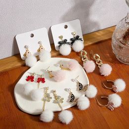 Cute Fur Ball Shape Long Dangle Earrings for Women Statement Butterfly Bowknot Rabbit Pendant Dangle Earring Girls Party Jewellery