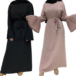 Ethnic Clothing Middle East Muslim Women Long Dress Pleated Flare Sleeve Ramadan Islamic Eid Abaya Casual Slim Maxi Robe Jilbab Malaysia