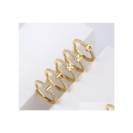 Band Rings Initials Letter Ring Sier Gold Colour Copper Material Women Classic Simple Opening Finger For Party Jewellery Gift Drop Deliv Dhvm8