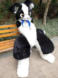 Black and White Husky Fox Mid-length Fur One Mascot Costume Walking Halloween Suit Role-playing