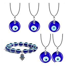 Pendant Necklaces Evil Blue Eye Necklace For Women Black Wax Cord Chain Men Choker Jewelry Lucky Amet Female Party Gift Drop Deliver Dhcwi