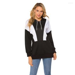Gym Clothing Women's Hooded Hoodie Sweatshirts Black And White Contrast Color Autumn Winter Fashion Ladies Loose Casual 2023