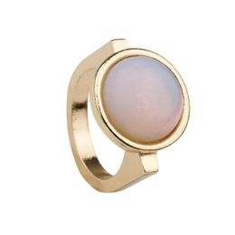 Solitaire Ring Fashion Gold Plated Round Natural Stone White Pink Crystal Geometry Rose Quartz For Women Jewellery Drop Delivery Dhlr6