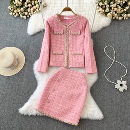 Women's v-neck beading gem paillette patched tweed lurex coat and short skirt twinset 2 piece dress suit SMLXLXXL