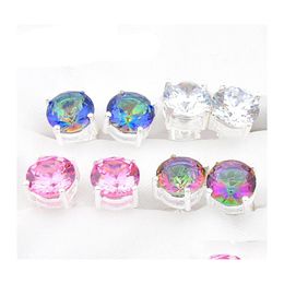 Other Jewelry Sets Luckyshine Mix 4Pairs Wedding Gift Fire Round Mystic Topaz Pink White Cubic Zirconia 925 Sterling Sier Men Women Dhl9F