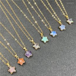 Pendant Necklaces Gilded Pentagram Necklace For Men Women Natural Reiki Crystal Stone Star Shape With Gold Plating Chains Neckalce Jewellery