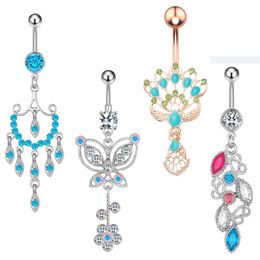 Stainless Steel Crystal Butterfly Belly Button Rings For Women Sexy Beach Navel Ring Zircon Dangle Body Belly Piercing Jewellery