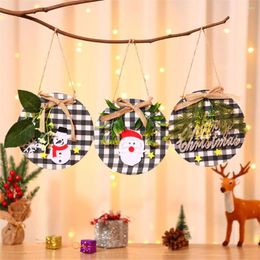 Christmas Decorations Black Plaid Snowman Santa Claus Decoration Door Hanger Xmas Ornament Wooden Pendant Tree Hanging