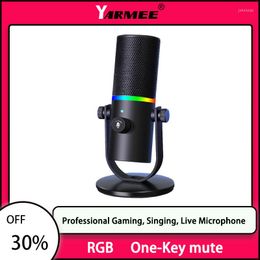 Microphones YARMEE RGB USB Noise Reduction Condenser Microphone PC Professional Recording Studio Vocals Streams Mic For Computer Laptop