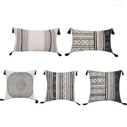 Pillow Morocco Style Jacquard Lumbar Throw Case With Fringe Tassels Bohemian Geometric Striped Pattern Cover