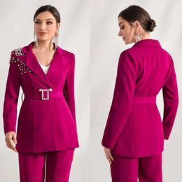 Crystal Beads Mother Of The Bride Pant Suits Loose Evening Party Women Tuxedos Outfit Wear Jacket And Pants