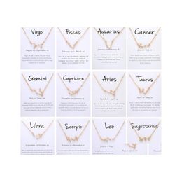 Pendant Necklaces 12 Constellation Zodiac Sign Necklace Horoscope Zircon Korean Jewellery Star Galaxy Libra Astrology Gift With Retail Dh4X1