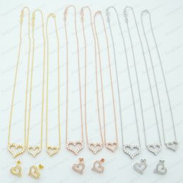 Blue Box Set Love Heart Pendant Necklaces Bracelet Stud Earring Gold Designer Necklace T Female Diamond Earrings Jewellery Gift