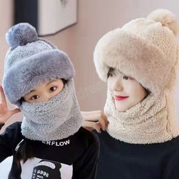 Winter Female Hat Scarf Caps Neck Warmer Beanies Pullovers Masked Hood Earmuffs Hats Men Women Kids Warm Plush Fleece Hats