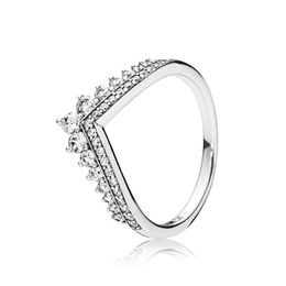 Wedding Rings Clear Cz Diamond Princess Wish Ring Set Original Box For Pandora 925 Sterling Sier Women Girls Crown Drop Delivery Jewe Dheiq