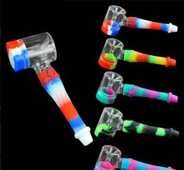 Cross-border hot selling 5 inches silicone pipe new hammer shape glass small pipe will carry accessories pipe smoking wholesale